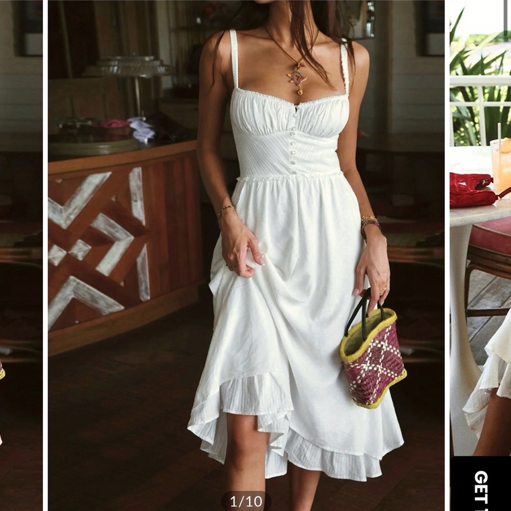 Commense White Ruffle Midi Dress